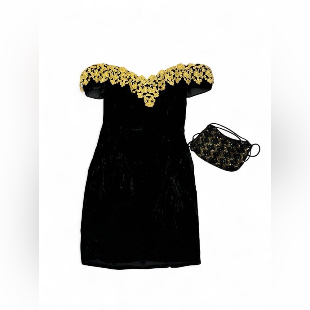 Night Way Collections Black Dress with Gold Embroidery
